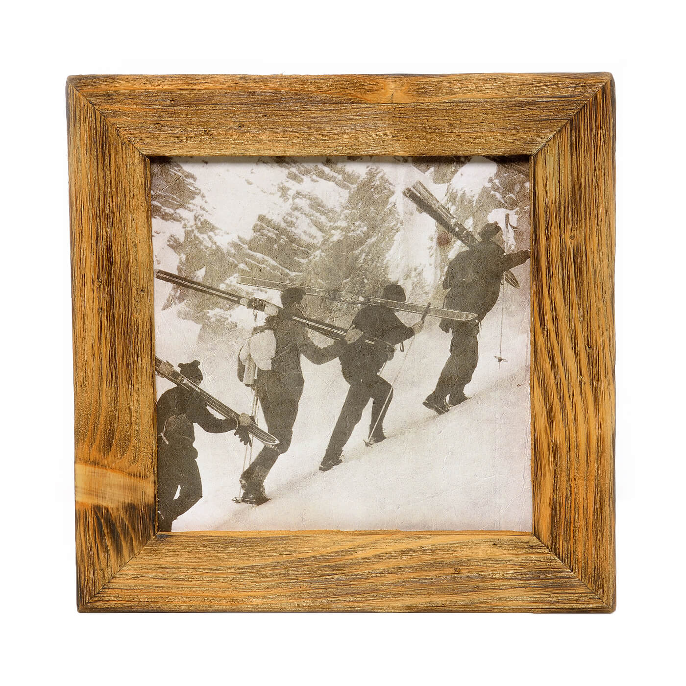 Historisches Bild "Tourengeher" aus den 60er Jahren im Holzrahmen Birnhorn