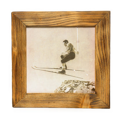 Historisches Bild "Skifahrer" aus den 60er Jahren im Holzrahmen Kitzsteinhorn