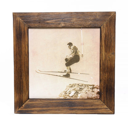 Historisches Bild "Skifahrer" aus den 60er Jahren im Holzrahmen Hochkönig
