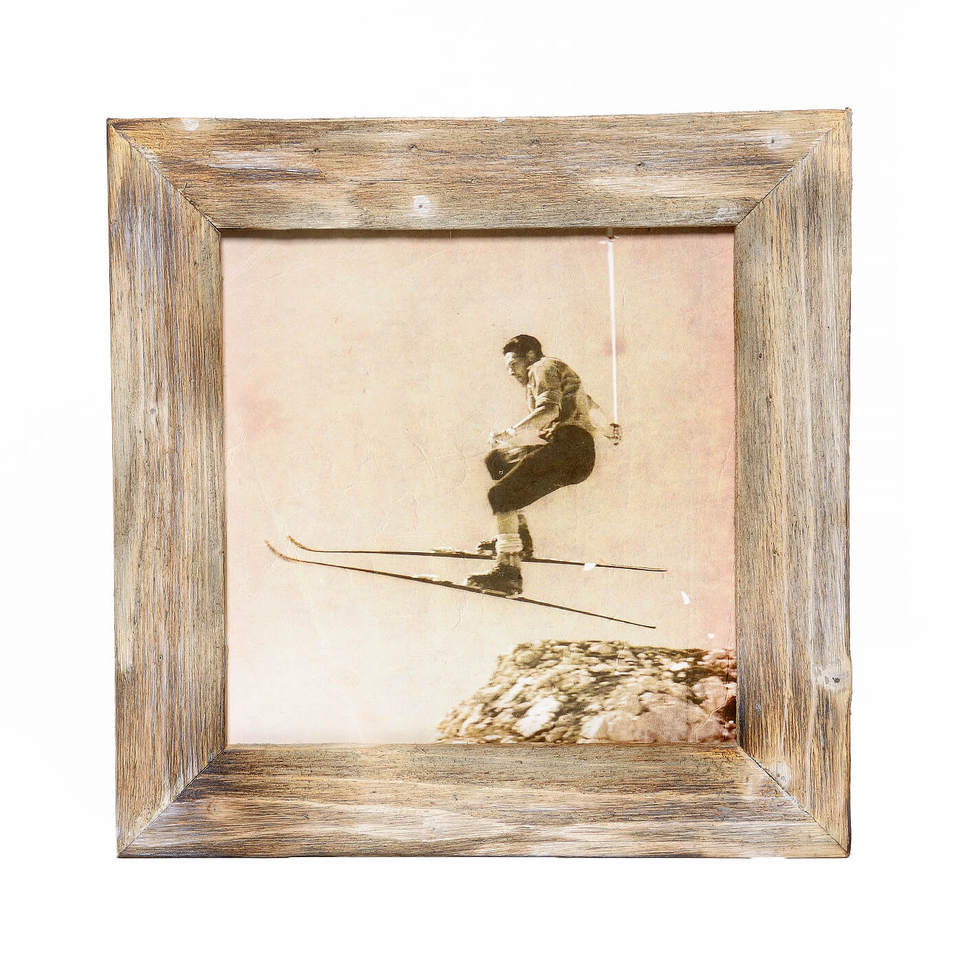 Historisches Bild "Skifahrer" aus den 60er Jahren im Holzrahmen Kitzsteinhorn