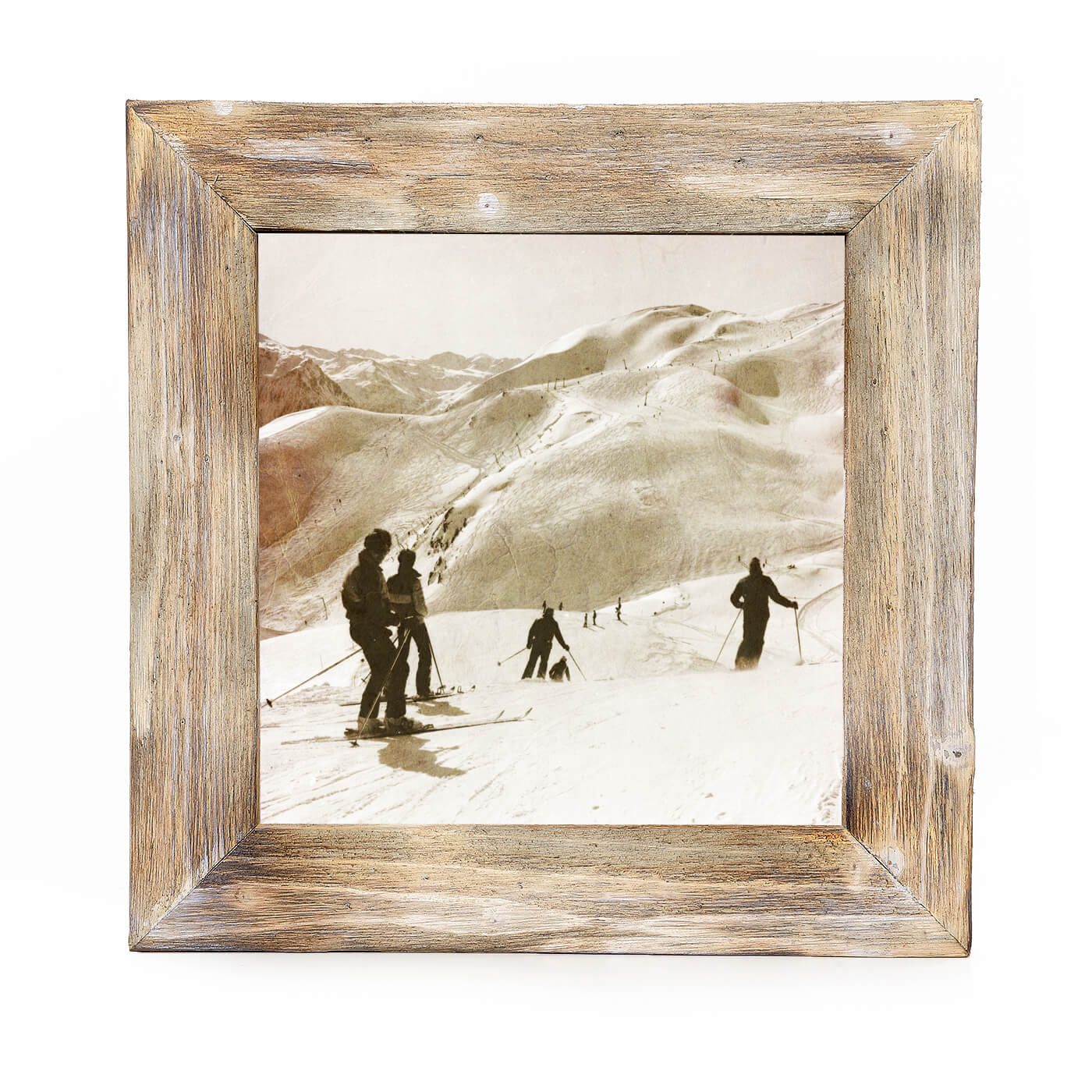 Historisches Bild "Skigebiet" aus den 60er Jahren im Holzrahmen Hochkönig
